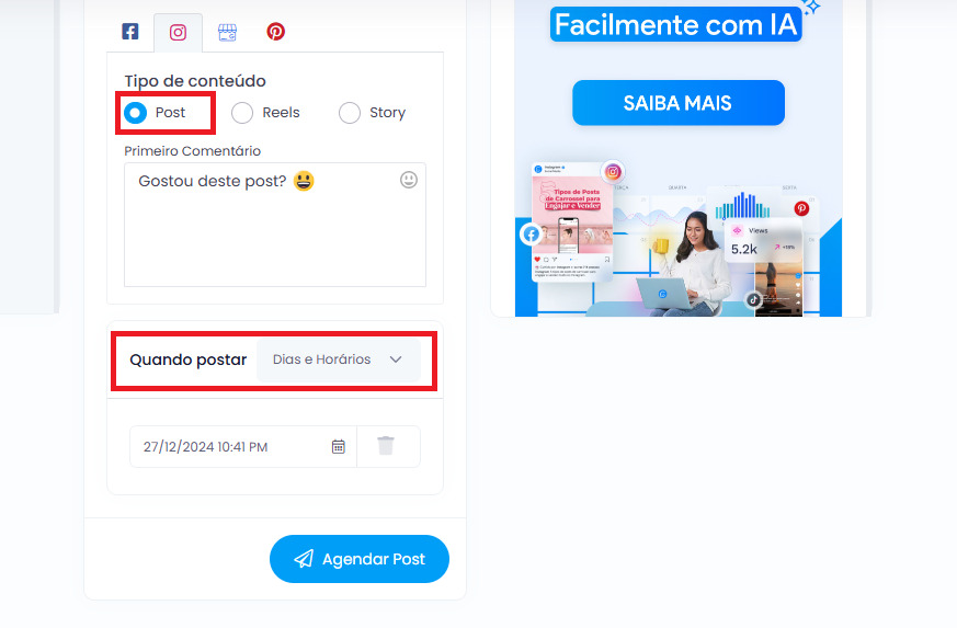 Programar posts instagram