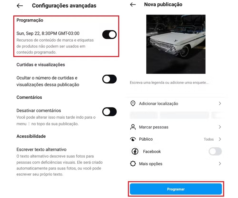 como programar postagem no instagram