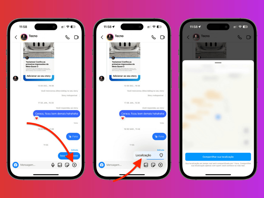 Como enviar localização pelo Direct do Instagram